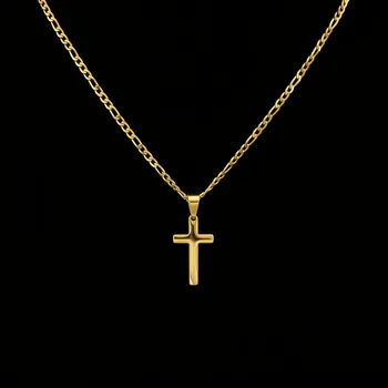 Náhrdelník Zlatý náhrdelník „Klasický kříž“ s řetízkem Figaro z pozlacené oceli č. 1879 - 45 cm