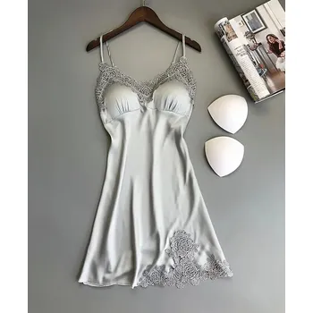 Dámská noční košile Saténová noční košilka - šedá,XL