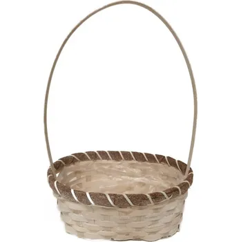 Proutěný krémový oválný koš s uchem a igelitovou výstelkou 23 x 16 x 9 cm