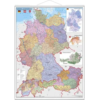 Stiefel Wandkarte Großformat Deutschland, Österreich und Schweiz, Postleitzahlen- und Organisationskarte, mit Metallstäben