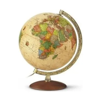 Antik-Leuchtglobus, dunkler Holzfuß u. goldfarbener Metallmeridian (PAL30-10)