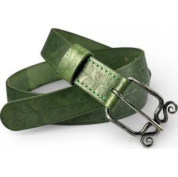 Opasek Drakkaria ŠIŠKY lesnický kožený opasek s kovanou sponou, zelený