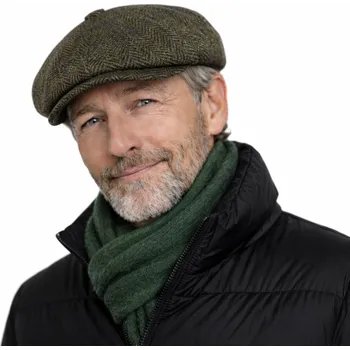 Čepice Fiebig - Headwear since 1903 Zelená bekovka Hatteras od Fiebig - 8-dílná bekovka Shetlandská vlna / Bakerboy Velikost: 57 cm (M)