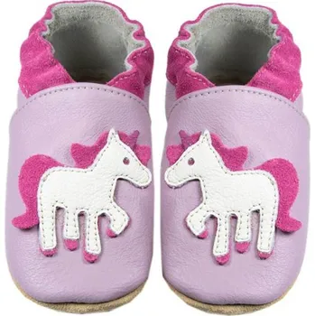 Dětská treková obuv baBice Kožené capáčky Jednorožec, lila