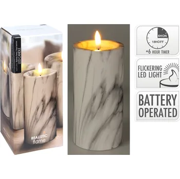 Vánoční dekorace LED svíčka s časovačem 15x7,5 cm mramor