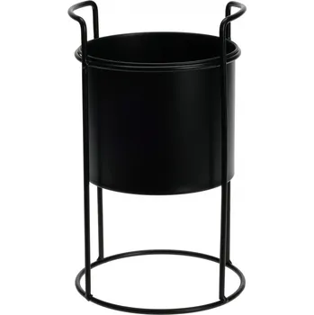 Květináč Kovový stojan na květiny s květináčem – černý, 31 cm