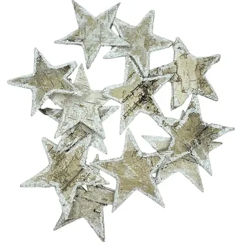 Vánoční dekorace FLOWERIO Hvězdy z březové kůry 6,5cm 12ks - přírodní se zasněženým okrajem
