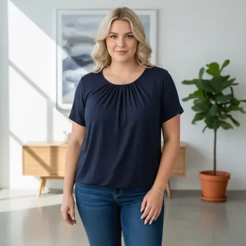 Dámské tričko Dámské tmavě modré triko do gumy Italy moda univerzální velikost XXL - XXXL P1696