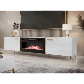 Televizní stolek Mirjan24 Rostiw 2D EF lesklá bílá/zlatá