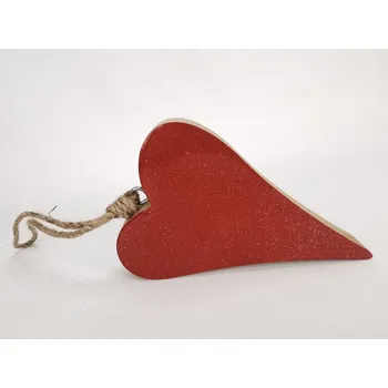 Červené závěsné srdce ze dřeva 28 cm