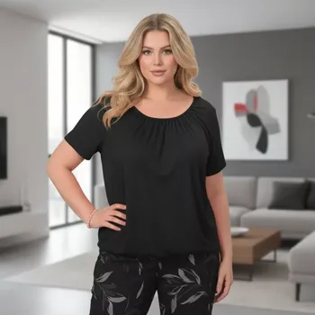 Dámské tričko Dámské černé triko do gumy Italy moda univerzální velikost XXL - XXXL P1695