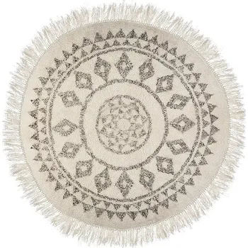 Koberec Atmosphera Kulatý bavlněný koberec s etnickými vzory s třásněmi, průměr 120 cm, bežový