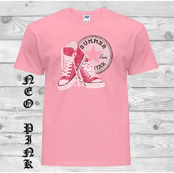 Pánské tričko panske-levne-bavlnene-tricko-potisk-tenisky-srdce Barva: Pink neo - matně růžová, velikost: M