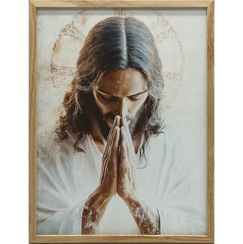 Obraz PLAKÁT NÁBOŽENSKÝ NA ZEĎ JEŽÍŠ V MODLITBĚ ČERNÝ RÁM 30x40 CM bez rámu 31 x 46 cm