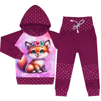 Tepláková souprava - Puntík borůvka - lištička (kapuca) Velikost: 110