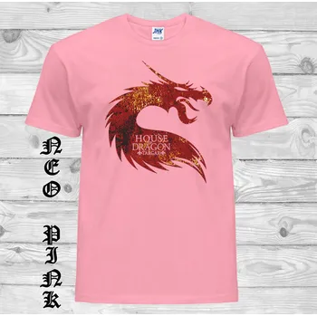 Pánské tričko panske-levne-bavlnene-vtipne-tricko-potisk-drak-Targaryen Barva: Pink neo - matně růžová, velikost: M