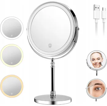 Zrcadlo ZRCADLO NA LÍČENÍ LED 3 BARVY SVĚTLA 360° OTOČNÉ NABÍJECÍ 8 PALCŮ
