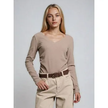 Dámské kalhoty Sinsay - Blůza s řasením a příměsí viskózy - hnědá - 029HA-84X - 029HA-84X-XXS