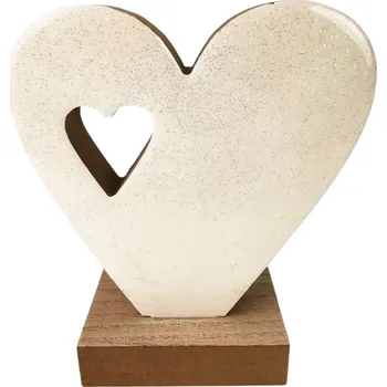 Bílé srdce s vykrojeným srdíčkem na podstavci 14 cm