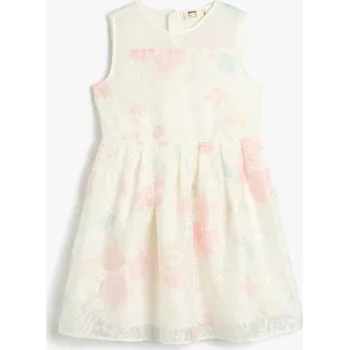 Dámské šaty Koton Dress Tulle Floral Midi Length Sleeveless Round Neck Lined Koton bílá 2322245