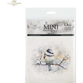 Umělecký papír Rýžový papír 15x15 cm - Ptáčci v zimě 6 ks mini set