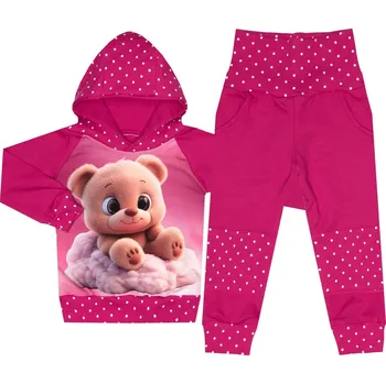 Tepláková souprava - Puntík fuchsie - medvídek (kapuca) Velikost: 128