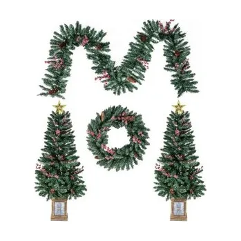 Vánoční stromek Sada 2 mini umělých vánočních stromků CM25224DE-2 s vánoční girlandou a věncem - B COSTWAY