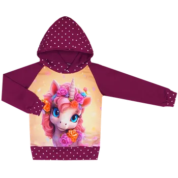 Mikina s kapucí - Puntík borůvka - unicorn Velikost: 104