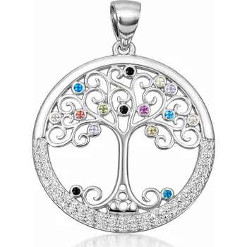 Přívěsek Akvamarin-klenoty Stříbrný přívěsek Strom života – kulatý, barevné zirkony, 30 mm | Strom života | barevné zirkony | rhodiované stříbro