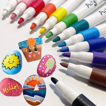 AKRYLOVÉ FIXY FIXY , POPISOVAČE FIXY ODĚVNÍ KAMENY, VODĚODOLNÉ 12 Ks