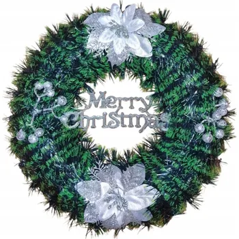 Věnec Vánoční věnec na dveře stříbrný ozdoba kulatý 40 cm