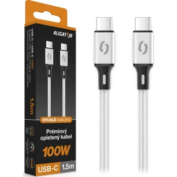Datový kabel Datový kabel ALIGATOR PREMIUM 5A 100W, USB-C/USB-C, bílý