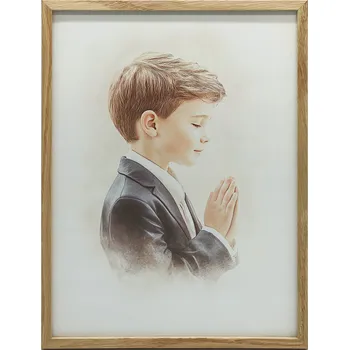 Obraz PAMÁTKA PRVNÍHO SVATÉHO PŘIJÍMÁNÍ CHLAPEC V RÁMU 30x40 CM
