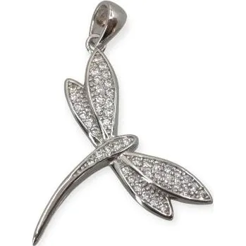 Přívěsek Stříbrný přívěsek vážka se zirkoniemi 25×20 mm rhodiovaný 925 Symbol lehkosti a proměny