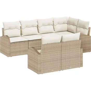 Zahradní sestava 7dílná zahradní sedací souprava s polštáři, béžový polyratan, 2místná