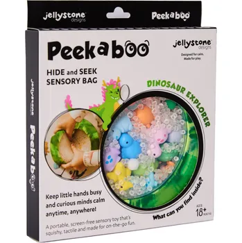 Hračka pro nejmenší Jellystone Designs - Peekaboo senzorická kapsa: Dinosauři