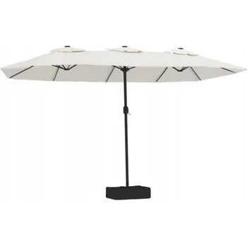 Stínicí technika Dvojitý Zahradní Slunečník s LED osvětlením, pískově bílý/tmavě šedý, 449x265x245 cm