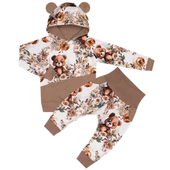 Tepláková souprava - Medvídek s kytičkou (kapuca) Velikost: 116