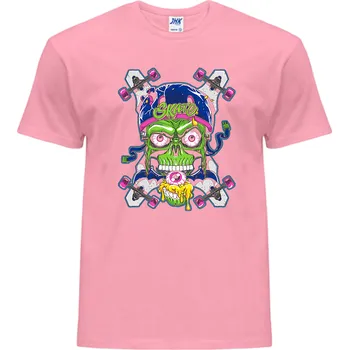 Pánské tričko panske_levne_tricko_potisk_Skull_Skate Barva: Pink neo - pastelově růžová, velikost: M