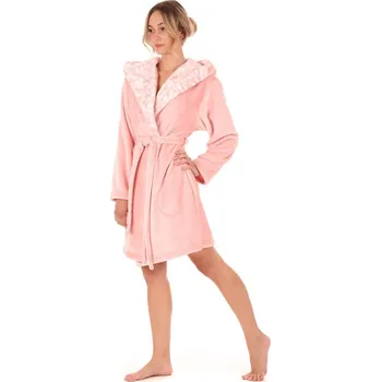 Dámský župan Dámský 3/4 župan s kapucí FLORA světle růžová - XXL