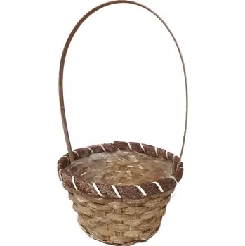 Hnědý kulatý proutěný koš s uchem a igelitovou výstelkou&nbsp;18 x 10 x 12 cm