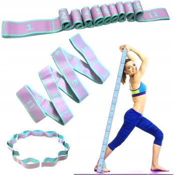 Odporová guma na cvičení, gymnastická páska s obrázky cviků, 11 sekcí