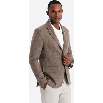 Pánská casual bunda Ombre Classic men's rayon blazer - dark beige Ombre hnědá 3070484