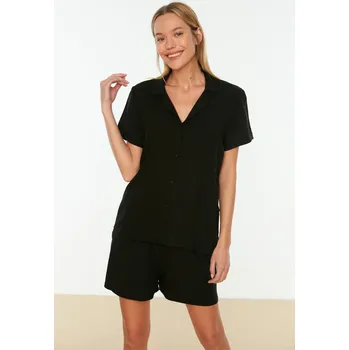 Dámské pyžamo Trendyol černá viskózová košile a krátké tkané pyžamo Trendyol Other 1216718