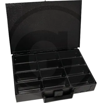 Skříňka na nářadí Kovový organizér kufřík na šrouby 12 přihrádek Granit BLACK EDITION 330 x 230 x 50 mm