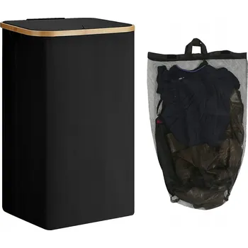 Koš na prádlo Skládací bambusový koš na prádlo 100L černý do koupelny s víkem