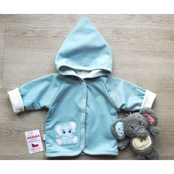 Kojenecké oblečení AMÁLKA Propínací celopodšitá mikina s kapucí teplákovina, ledově zelená Velikost: 56-62