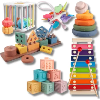 Hračka pro nejmenší Rozvíjející Kostka Xylofon Činely Hračka Vzdělávací Motorika 6v1 Věž