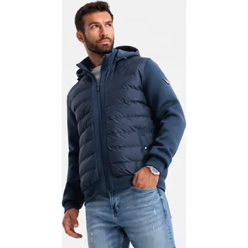 Pánská casual bunda Ombre Men's quilted bomber jacket with high collar - navy blue Ombre modrá 2942241