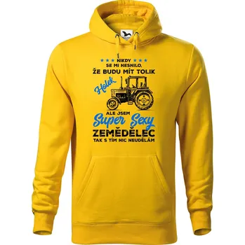 Pánská mikina DOBRÝ TRIKO Pánská mikina s potiskem Super sexy zemědělec Velikost pánské mikiny: 4XL, Barva: Žlutá